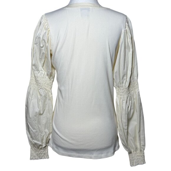 NEW Studio Park Womens XS White Button-Up Long Balloon Sleeve Top Boho Chic - Picture 4 of 16